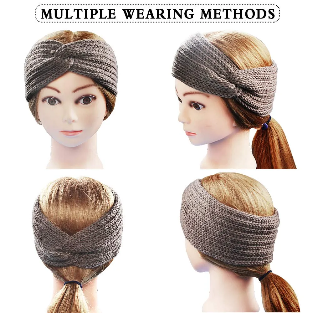 6PCS Knitted Headband Winter Crocheted Head Wrap Headband Thermal Knit Twist Knot Headband Wool Braided Headband Hair Accessories for Women Girls