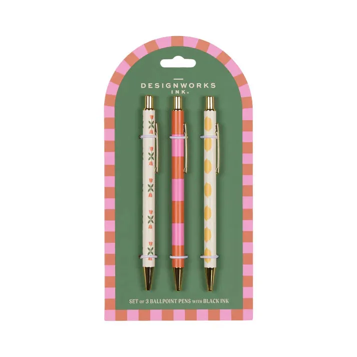A Dopo Set Of 3 Pens - Flower, Stripe, Lemon