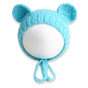Babymoon Knitted Mohair Baby Hat Cap | Baby Photoshoot Props | 0-3 Months | Light Blue