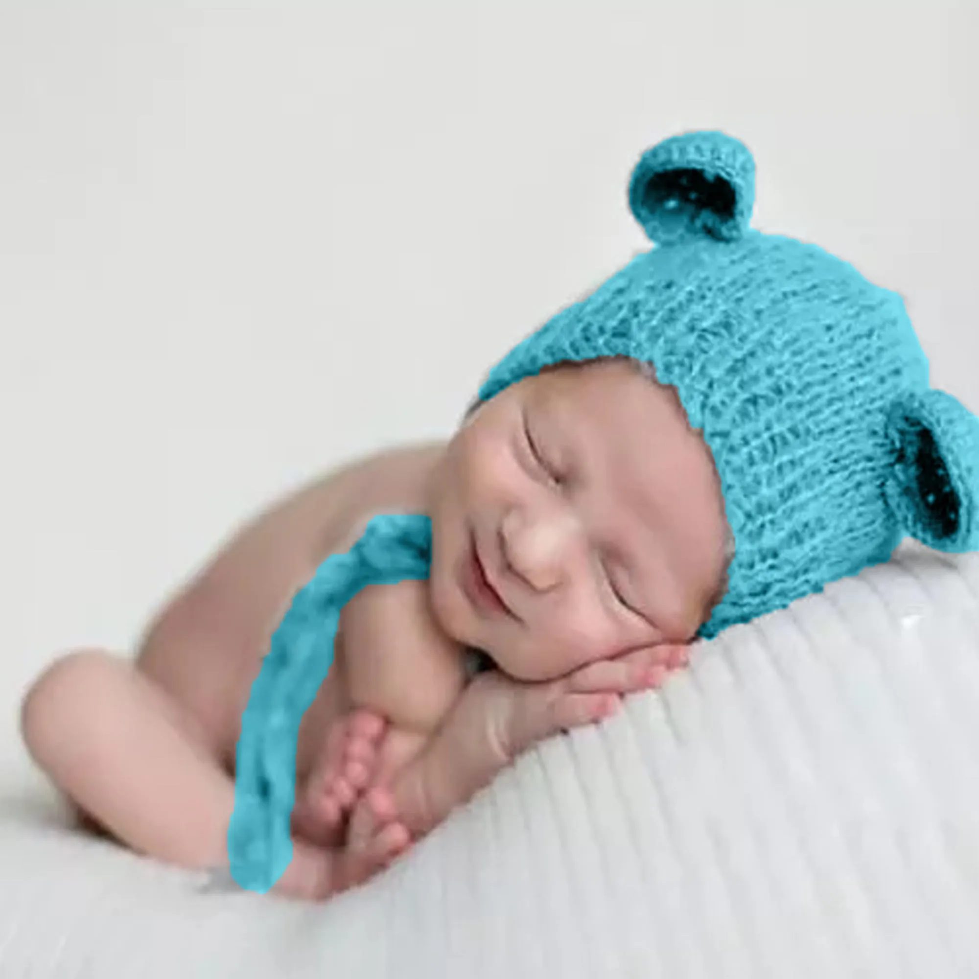 Babymoon Knitted Mohair Baby Hat Cap | Baby Photoshoot Props | 0-3 Months | Light Blue