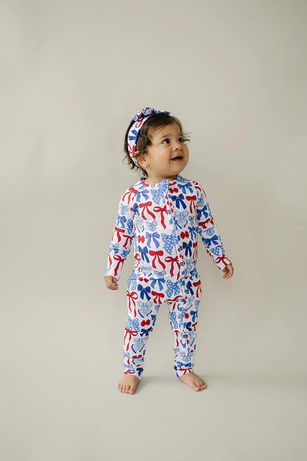 Bamboo Zip Romper  | Red-White & Bows