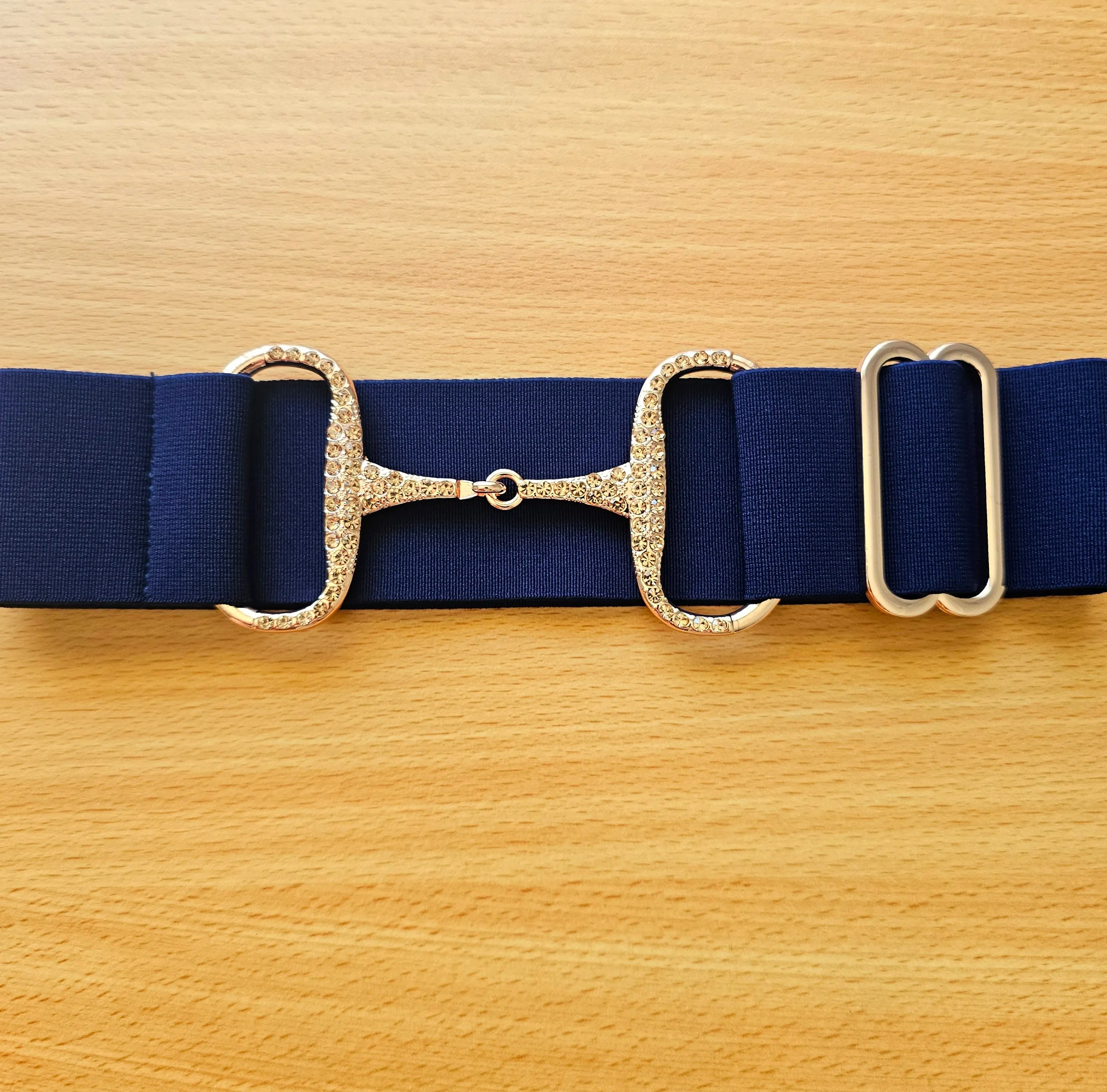 Beci Snaffle Belt - Navy x Rose Gold BLING