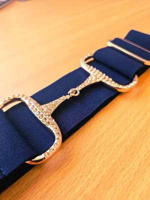 Beci Snaffle Belt - Navy x Rose Gold BLING