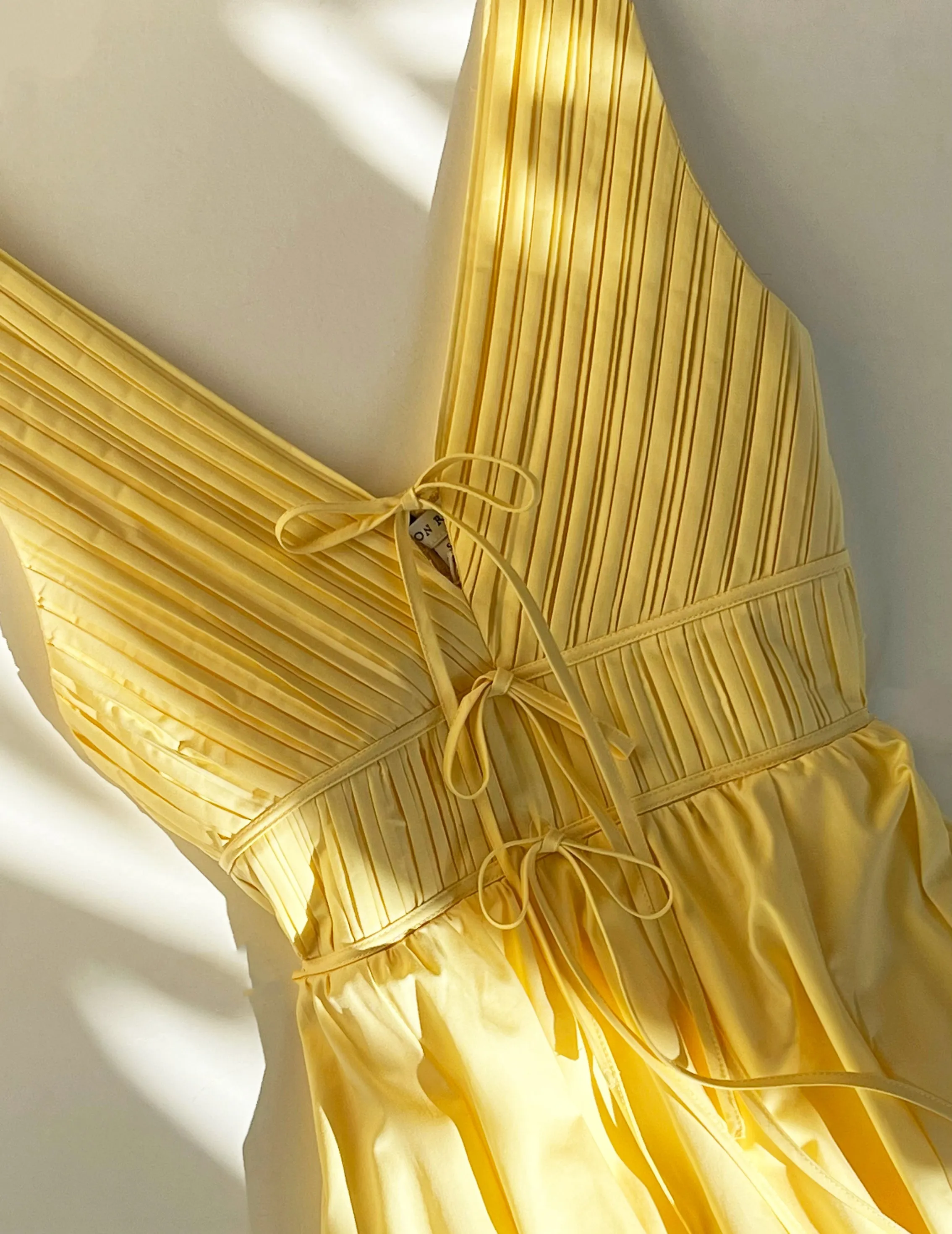 Delphine Yellow Pleated V-Neck Dress