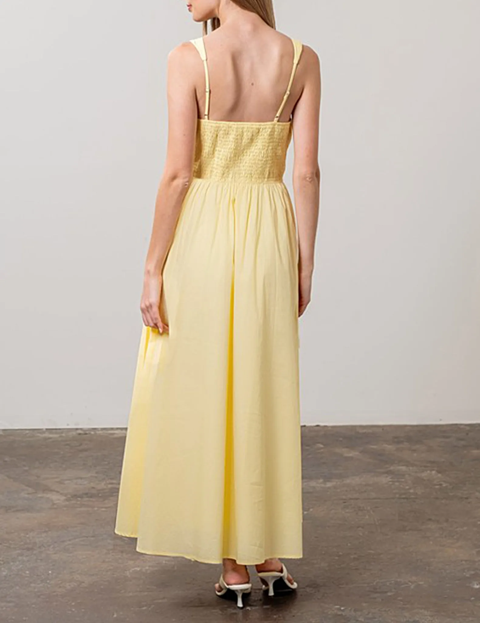 Delphine Yellow Pleated V-Neck Dress