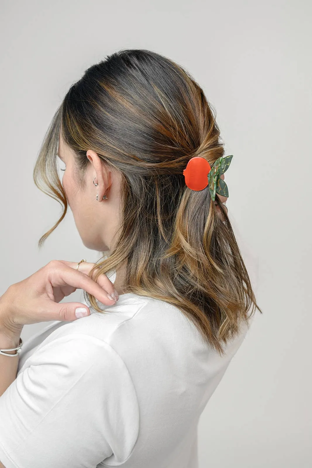 Hand Painted Red Pomegranate Fruit Hair Claw with Butterfly Clip Handle