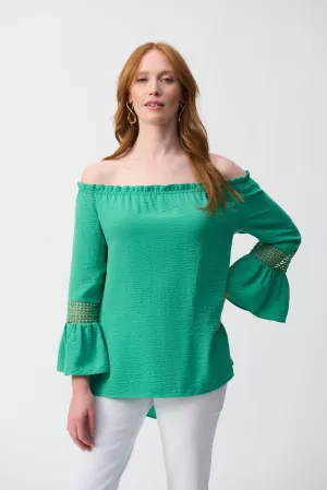 Joseph Ribkoff Garden Green Gauze Off-Shoulder Flared Tunic Style 251194