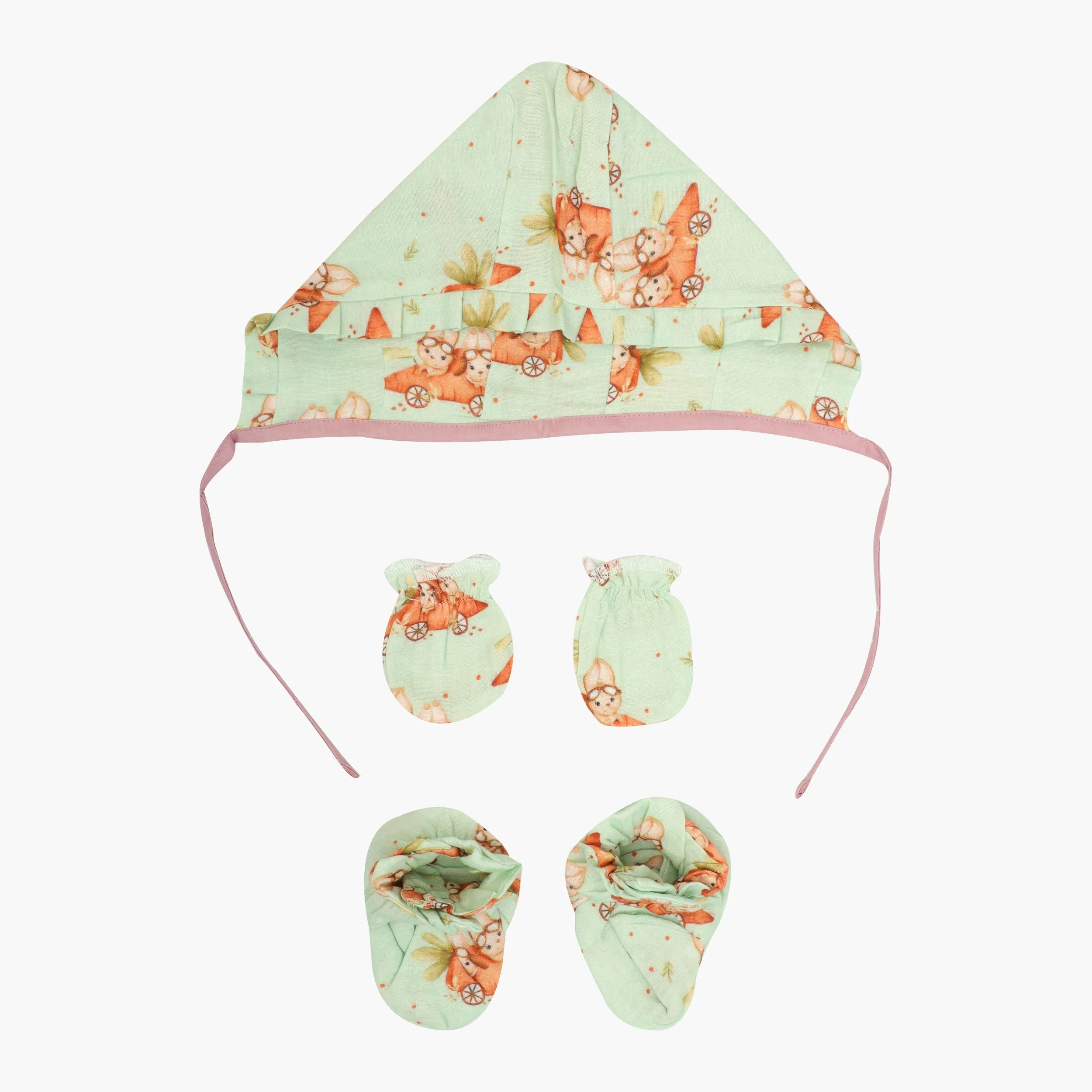 Space hoppers - Muslin Cap, Mittens and Booties