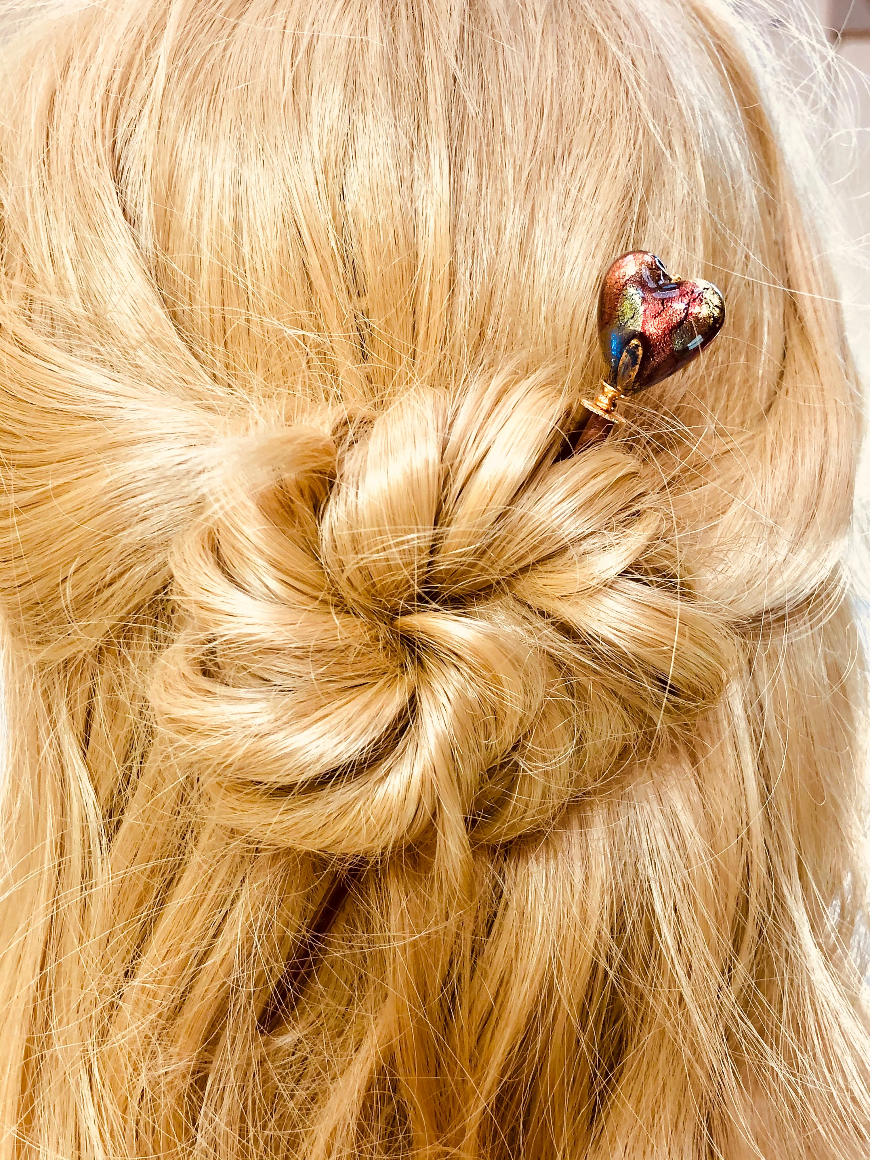Venetian Art Glass Heart hair stick, hand made hair stick, shawl pin