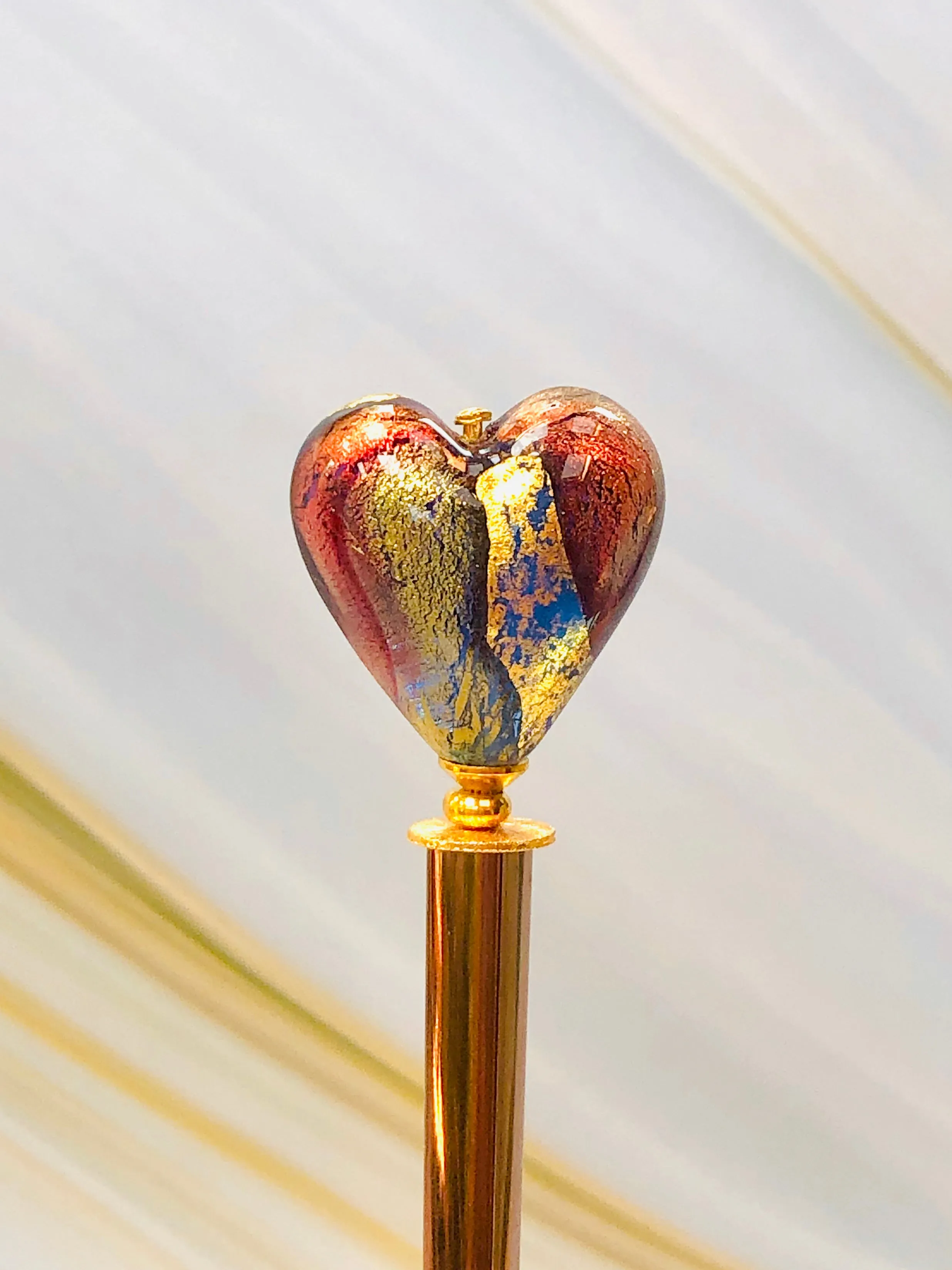 Venetian Art Glass Heart hair stick, hand made hair stick, shawl pin